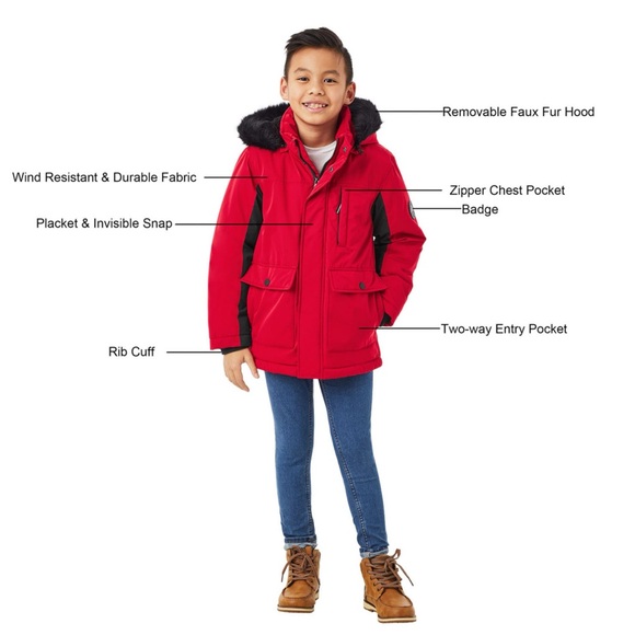 Kids Large 10/12 Parka Jacket Red New With Tags - Picture 4 of 7